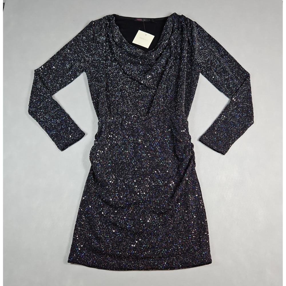 Fraiche By J Womens Black Sequin Cowl Neck Mini Dress Size Small NWT - Picture 4 of 13